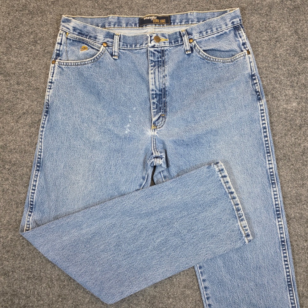 Wrangler George Strait Jeans Mens 34x31 Blue Denim Light Wash Western Cowboy